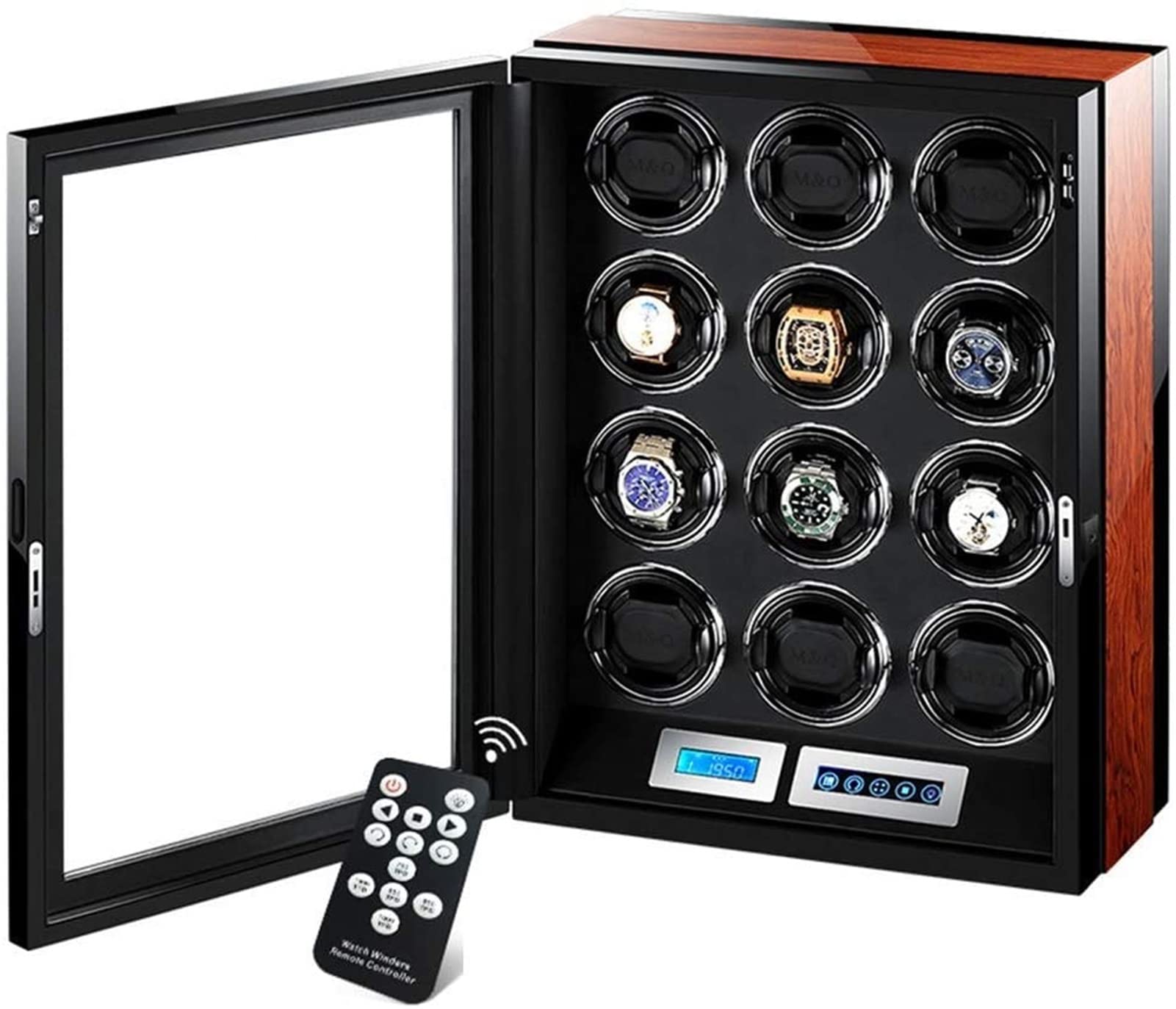 CGCSYZ Watch Winders Automatic LCD Touch Screen Display,with Remote Control Built-in LED Illumination,12 Winding Spaces Quiet Motor
