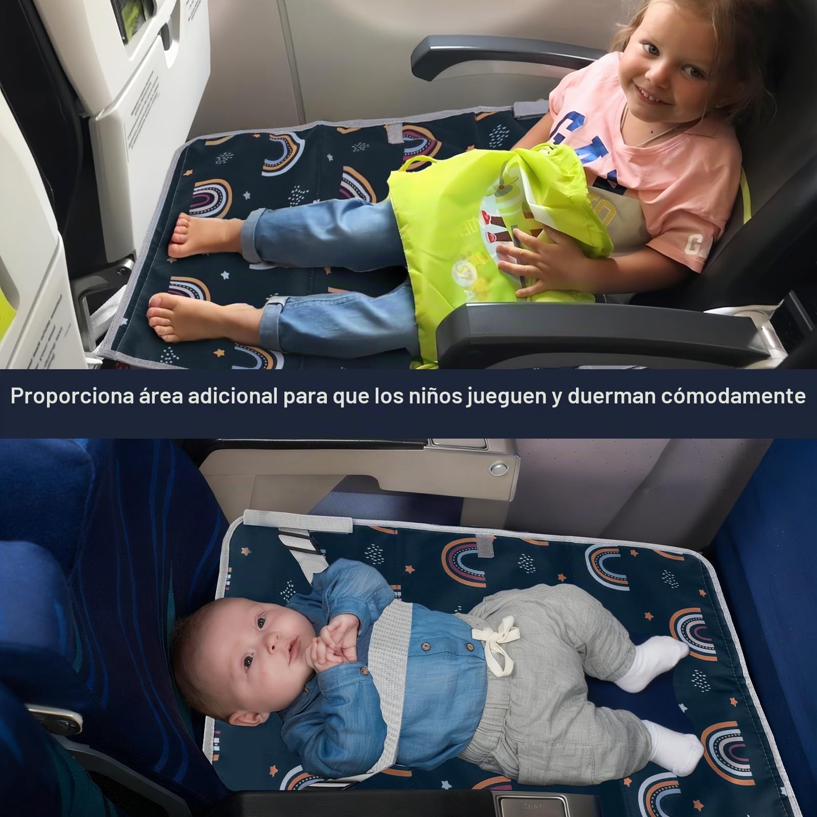 LURICO Reposapiés de Avión para Niños, 76x44.5 cm Extensores de Asientos Plegable Hamaca de Pie Cama de Avión para Descanso de Niños Cama de Viaje para Expandir Las Piernas de Descanso