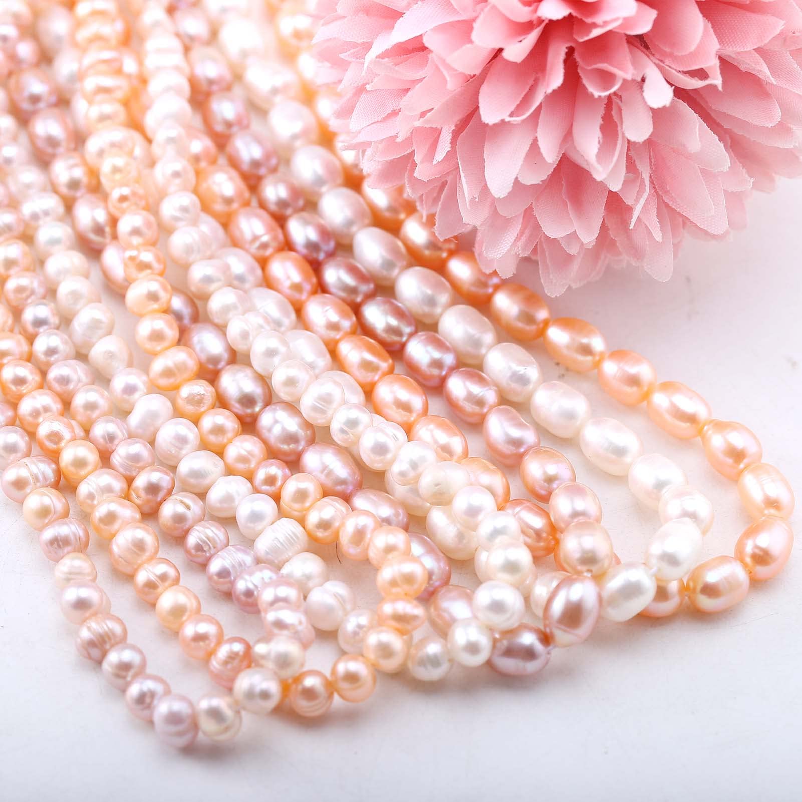 Lot De 12 Perles De Culture D'eau Douce Roses - Diamètre 4mm, Sur Brin, Neuf Sans Emballage