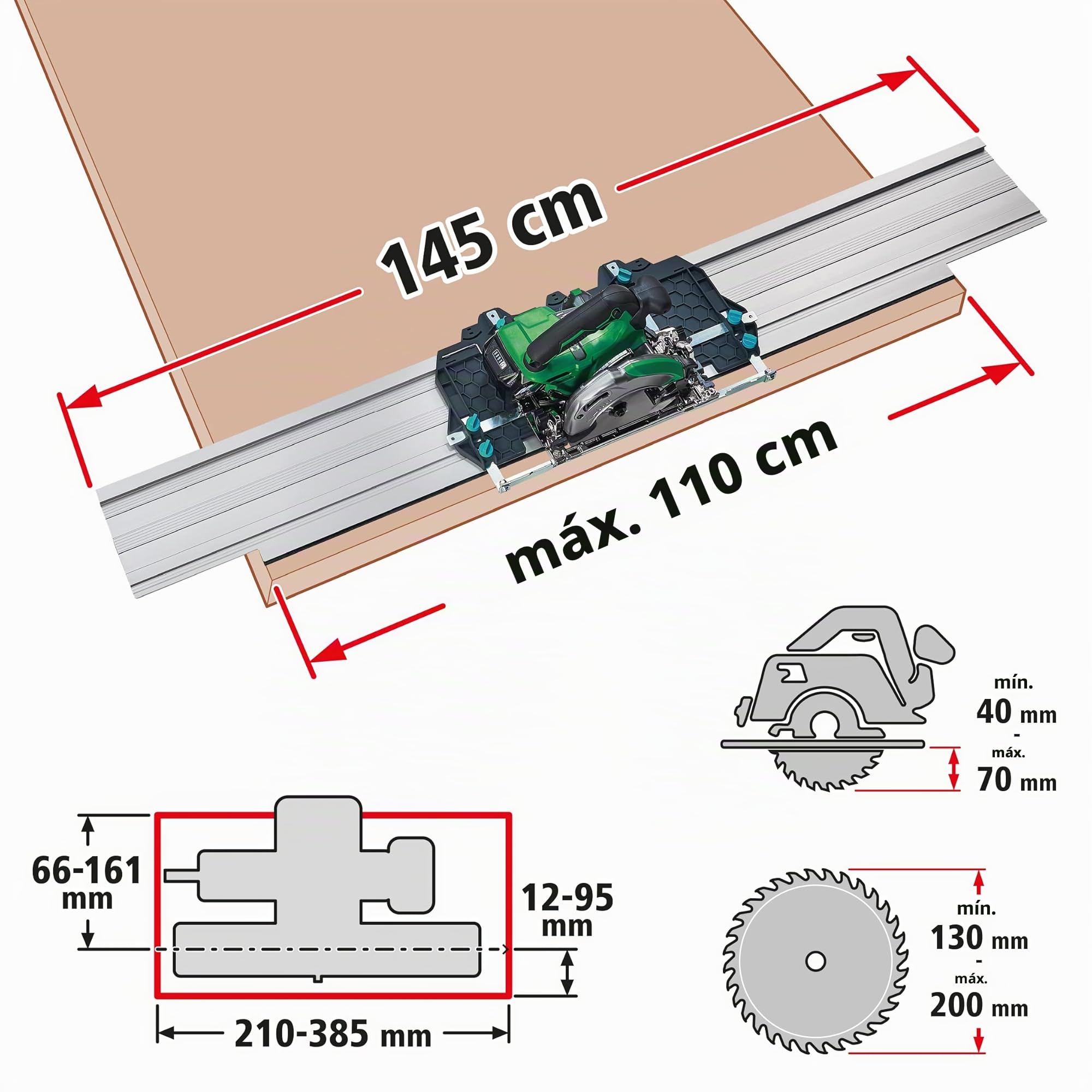 wolfcraft Riel de guía FKS 145 I 6913000 I Sistema de guía para sierras circulares de mano I Para cortes de hasta 110 cm I Almacenamiento compacto I Apta para sierras circulares con cable y a batería