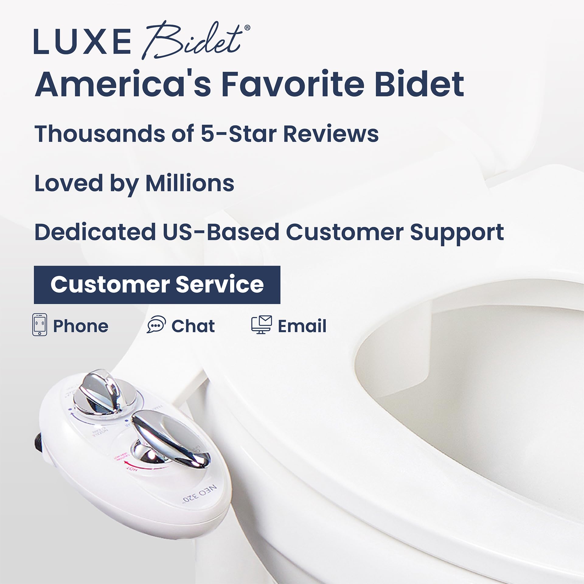 Luxe Bidet Neo 320 biała 320-samoczyszcząca podwójna dysza - gorąca i zimna woda nieelektryczna mechaniczna nasadka do toalety, 43 x 25,4 x 7,6 cm.