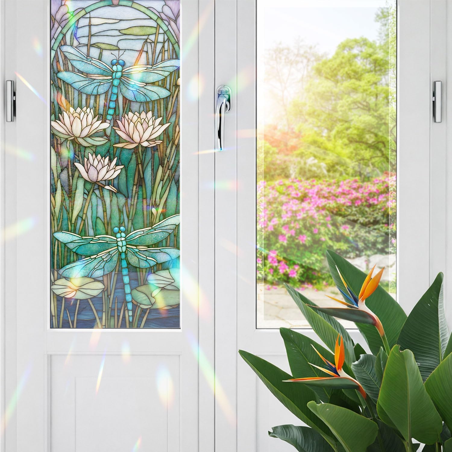 Decorative Dragonfly Stained Glass Window Film, Dragonfly Stained Glass Window Film for Bathroom Shower Door Heat Anti UV