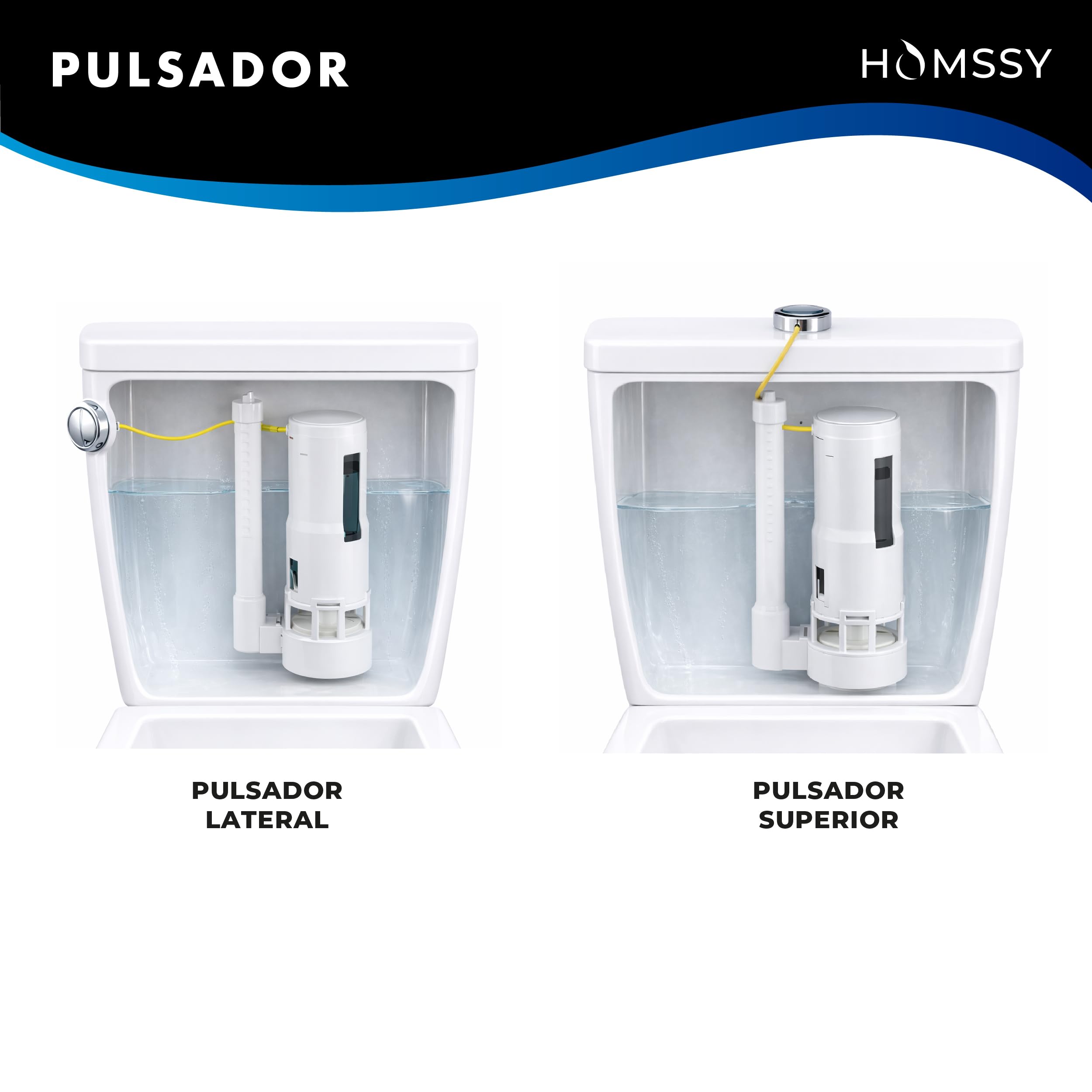 Kit Cisterna WC Completo – Mecanismo Descarga Doble Pulsador con Cable + Flotador Lateral 3/8", Válvula Llenado y Descarga Universal, Instalación Fácil, Ahorro de Agua