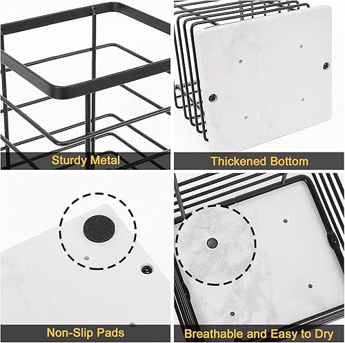 Miniatura 8 de Jeasor Soporte cuadrado para utensilios de cocina, estante de metal resistente para almacenamiento de encimera, organizador de herramientas de
