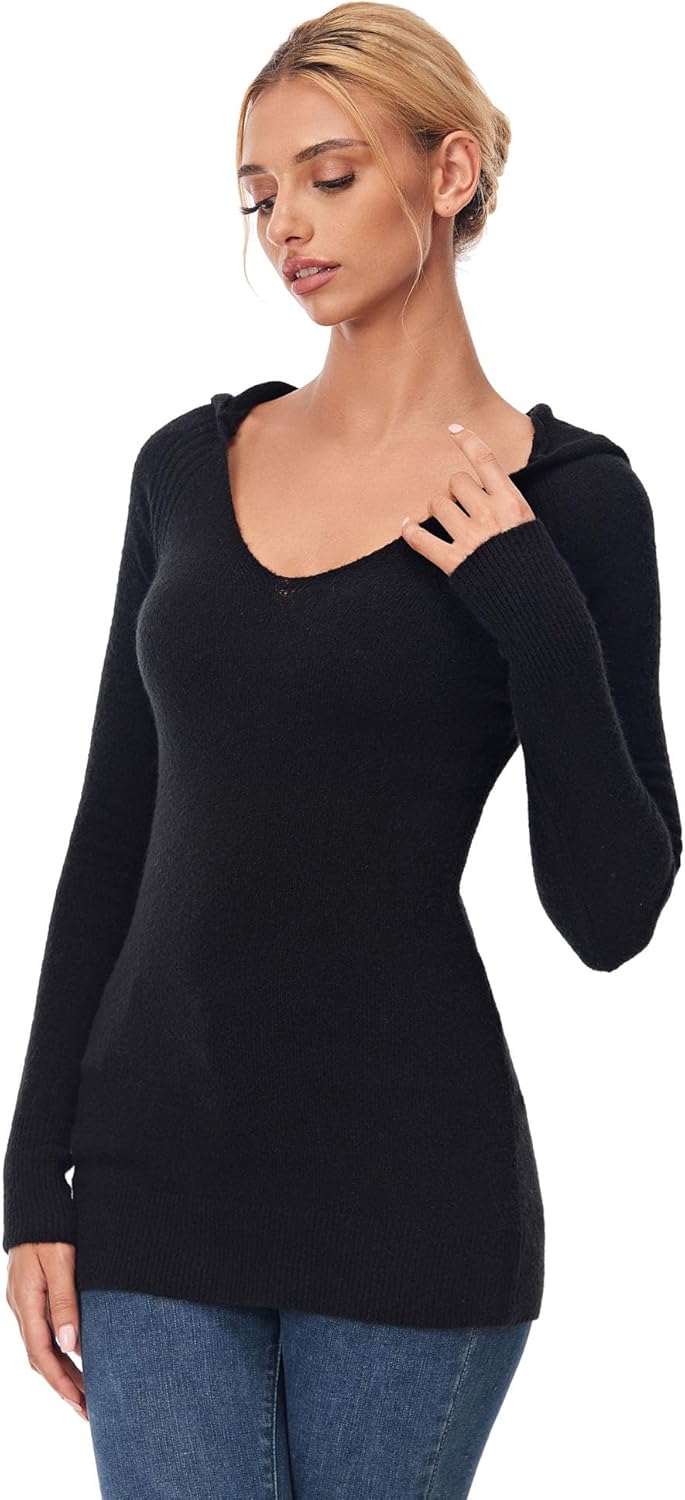 AmélieBoutik Women Hooded V Neck Raglan Long Sleeve Sweater Knit Top - Image 3