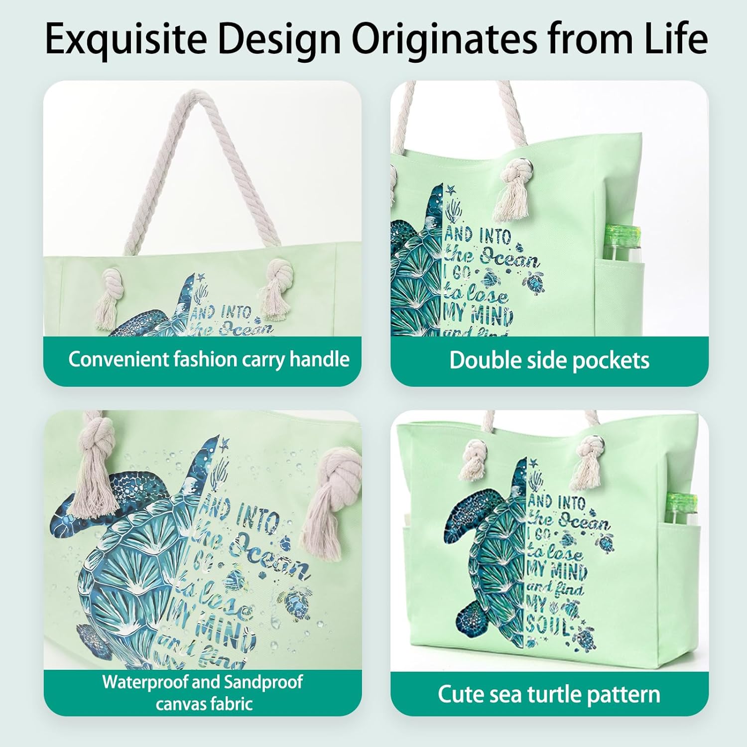 Beach Bags for Women Large Waterproof Beach Travel Tote Bags Sandproof Swim Pool Bag Canvas Zipper Big Tote - Image 3