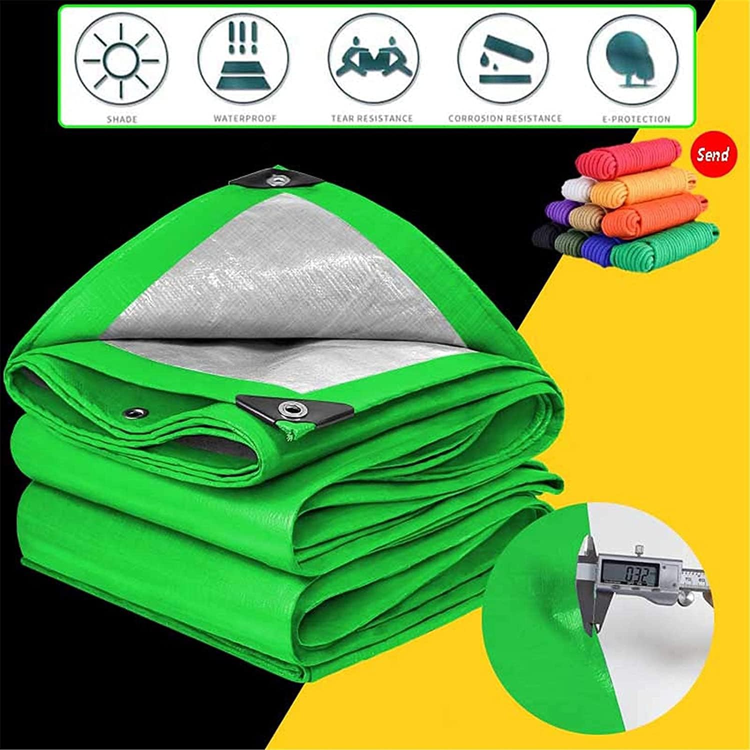 tarps heavy duty waterproof camping tarp canvas tarp Heavy Duty Tarp Large PE Waterproof Tarpaulin Green Tarpaulin UV and Tear Resistant Multipurpose Camping Tarp Outdoor Furniture Cover(Si