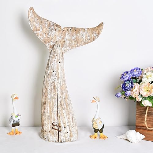 Miniatura 4 de Linfevisi Decoración de cola de ballena de madera, decoración náutica de mesa, estatua de cola de ballenas de madera maciza, escultura de pie,