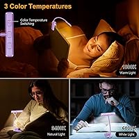 Vista 3 de Gritin Luz de libro recargable de 19 LED para leer en la cama con función de memoria, cuidado de los ojos, 3 temperaturas de color, brillo