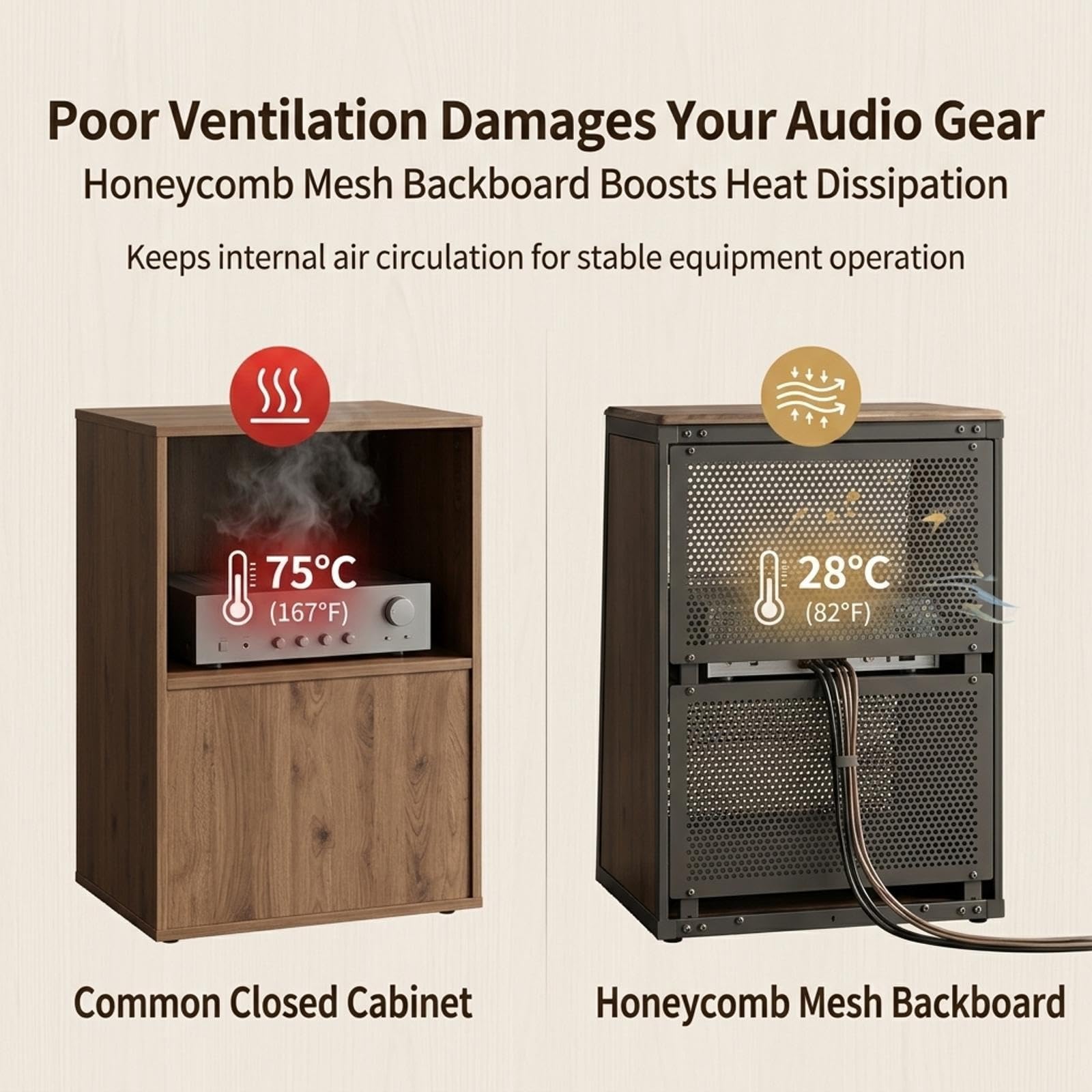 Mobile AV noce moderno, supporto HiFi con ante in vetro temperato