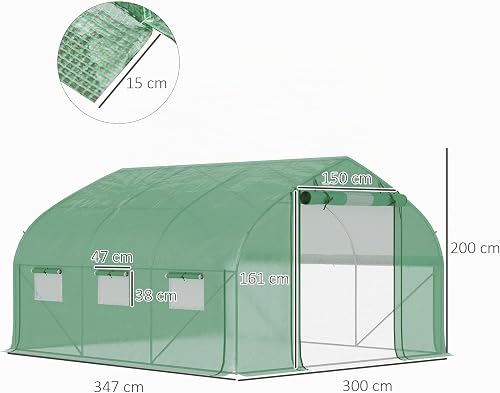 Outsunny Serre de Jardin Tunnel 10,4 m² Anti-UV 350 x 300 x 200 cm Vert - 7