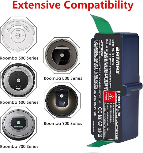Miniatura 2 de Batmax Batería de iones de litio de 14.4V 6000mAh compatible con iRobot Roomba R3 980 960 595 585 561 560 550 880 770 650 890 895 870 860 780 790;