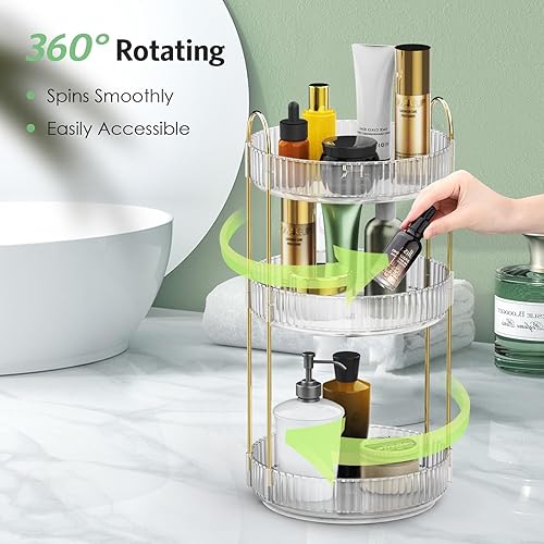 Miniatura 2 de Organizador de maquillaje giratorio de 360 grados para tocador, organizador giratorio de baño, bandeja de exhibición de cosméticos de almacenamiento