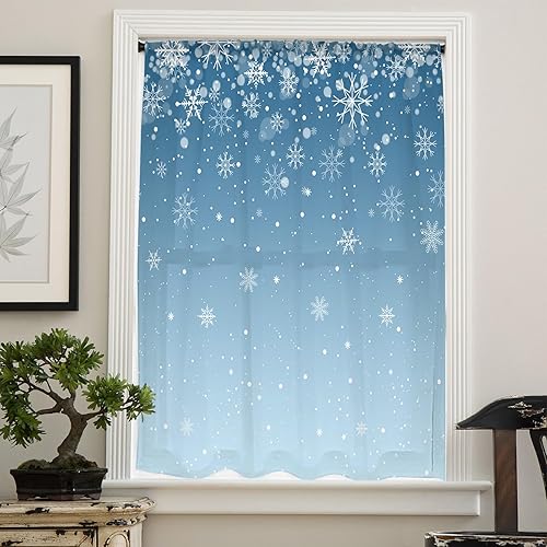 Miniatura 10 de Cortinas de ventana de copo de nieve dorado de 96 pulgadas de largo, cortinas de gasa semitransparentes con bolsillo para barra, cortinas de gasa