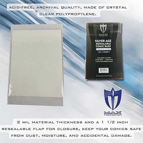 Miniatura 4 de Max Protection Bolsas de cómic plateadas, resellables, paquete de 7-18x10-12-100ct