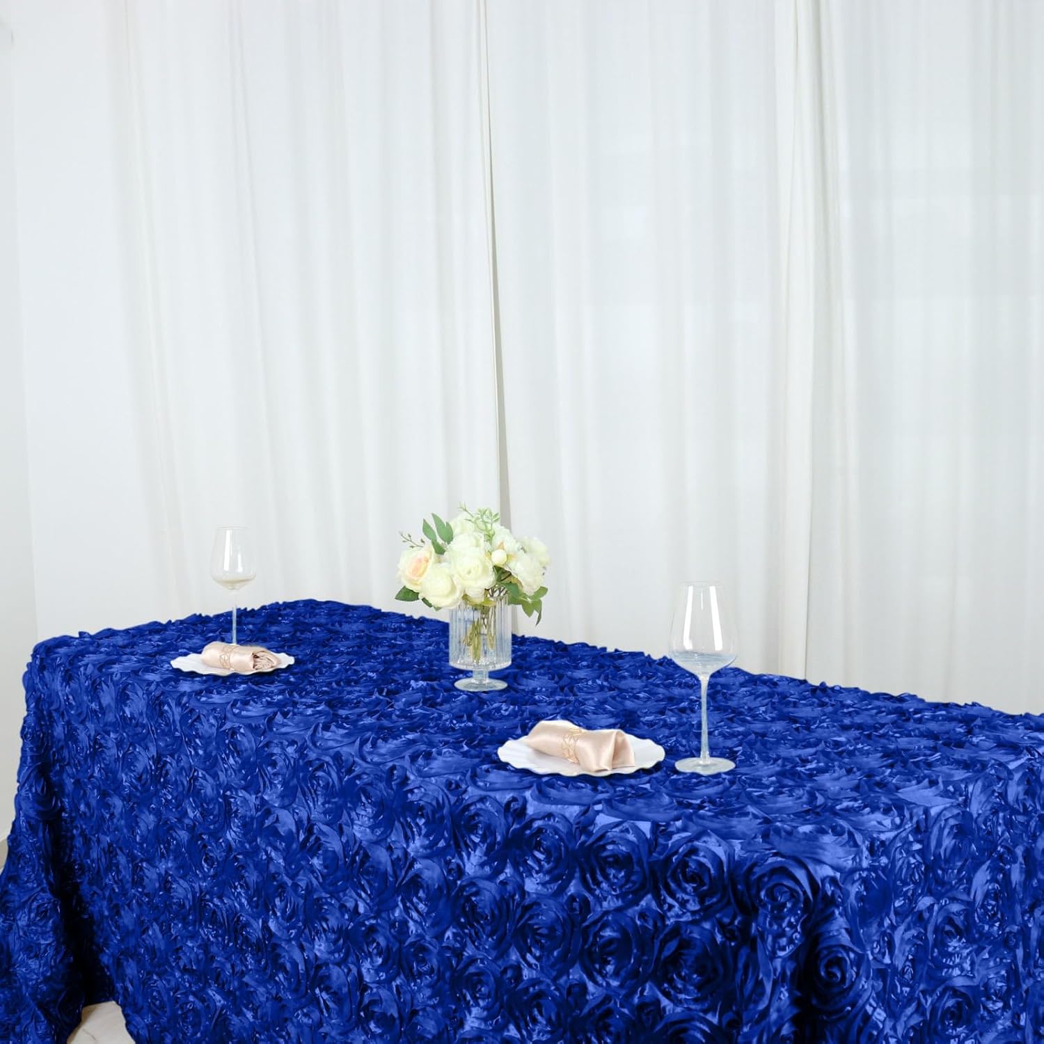 Efavormart 90"x132" Wholesale Rectangle Table Cover ROYAL BLUE Grandiose Rosette 3D Satin Tablecloth for Wedding Party Event