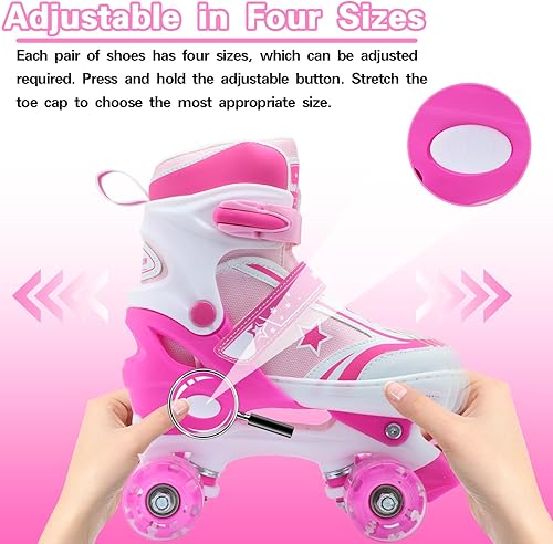 Miniatura 7 de Patines de ruedas para niños y niñas, 4 tamaños ajustables para niños con ruedas iluminadas, patines para niños y niñas de 5 a 8 a 12 años, verde y