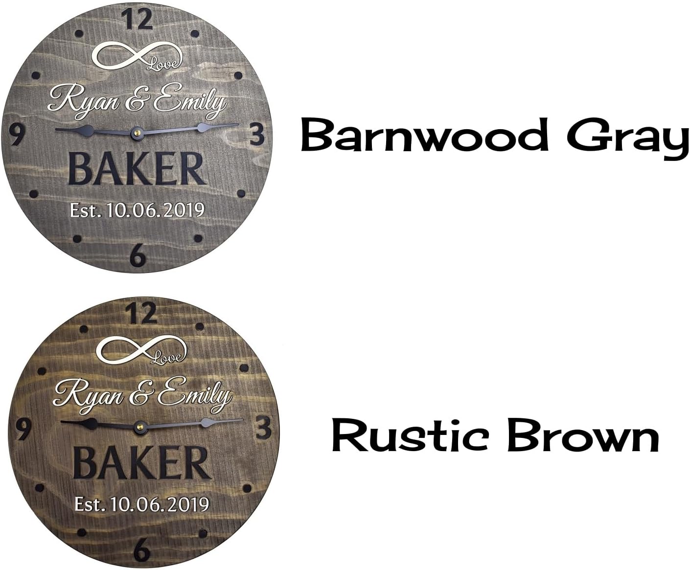 11 Inch Custom Made Wooden Anniversary Clock - Personalized for Married Couple with Infinity Symbol