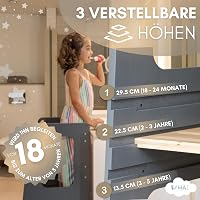 KYWAI Montessori Tanulótorony Bambuszból - 3 Magasságban Állítható, Csúszásgátló Csíkokkal, 1-6 Éves Gyerekeknek, Stabil Fa Szerkezet, Szürk 5