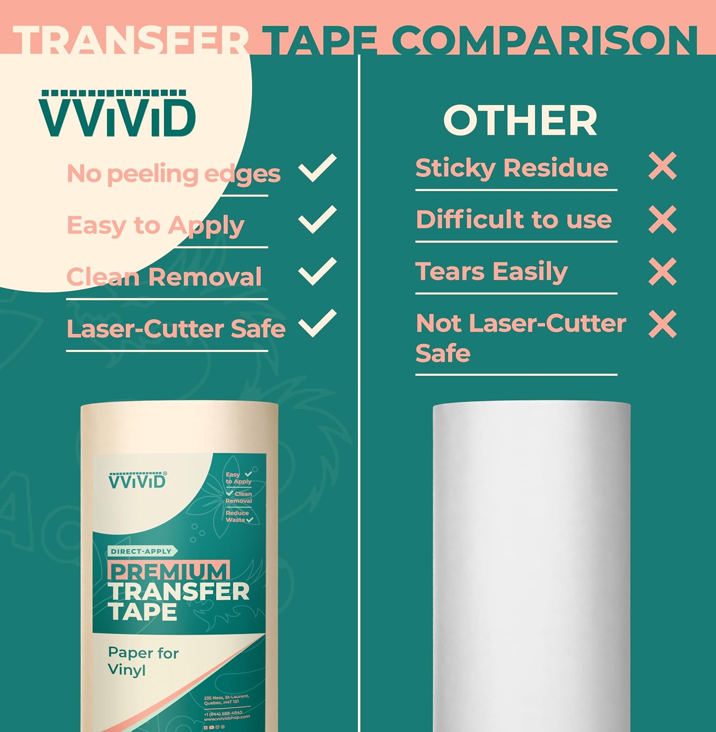 VViViD Premium Direct-Apply Medium Tack Transfer Tape for Crafting Vinyl, 6” x 100’ Easy-Apply Paper for Cricut, Sillhouette, Decals and Lettering