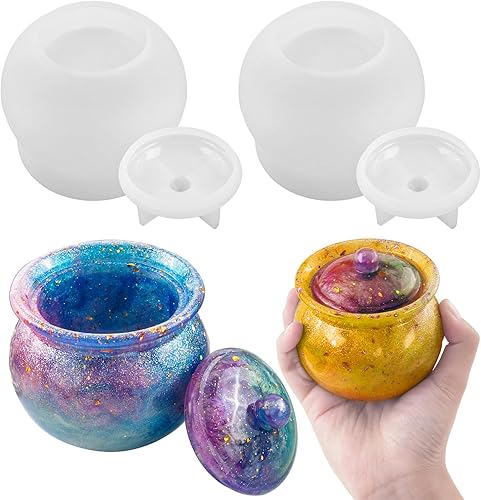 2 moldes de silicona para frascos, moldes redondos de resina con tapas, moldes de silicona para resina epoxi, caja de joyería de almacenamiento,