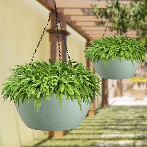 Miniatura 5 de WOUSIWER Paquete de 2 macetas colgantes grandes de 13 pulgadas para plantas de interior y exterior con agujeros de drenaje y cadena, macetas
