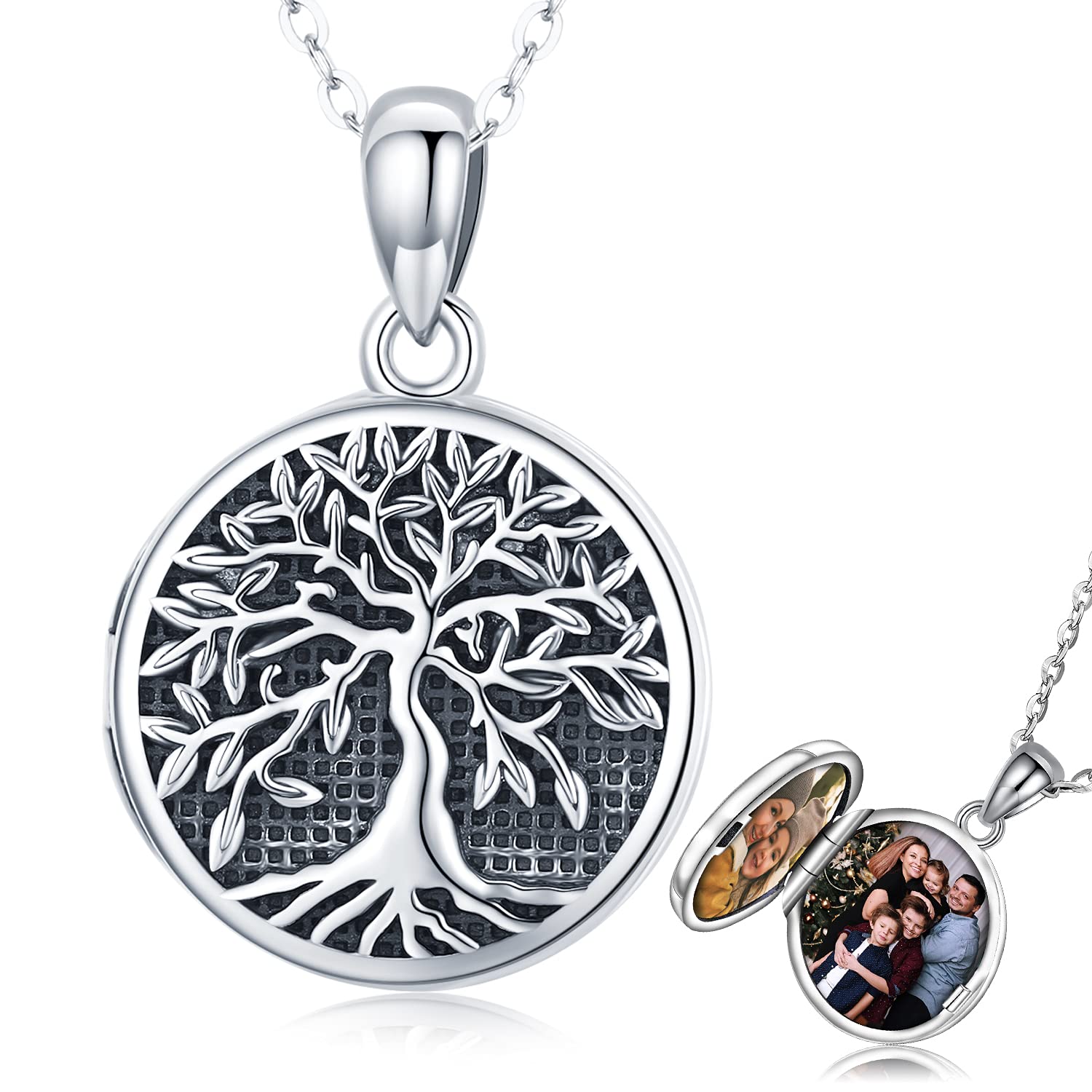 FriggemCollare Medallón Foto para Mujer, Colgante Foto Plata de Ley 925, Collar con Colgante Árbol de la Vida con Concha de Abulón, Regalos de Joyería para Madres, Novias, Esposa, Niñas