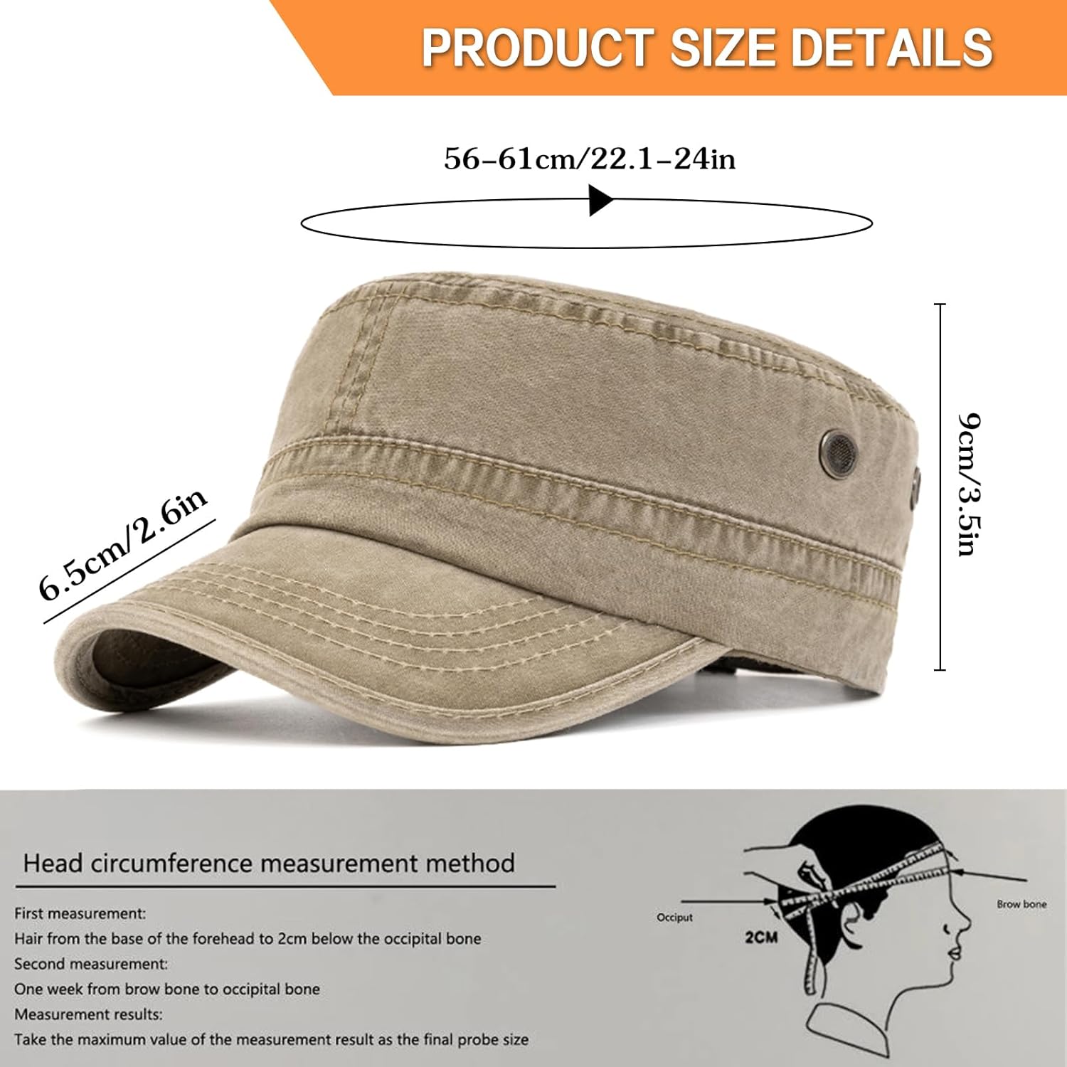 Malaxlx Military Cadet Army Cap for Men Women – Washed Cotton Vintage Adjustable Flat Top Hat - Image 6