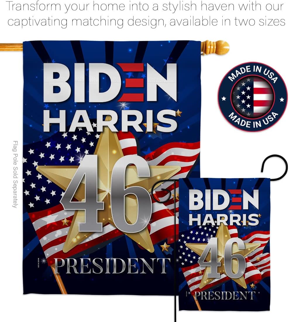 Biden Harris Flag 46 Garden Flag Set Wall Holder Patriotic Vote President Democrat Republican Tea Party United State American Election House Banner Small Yard Gift Double-Sided, Made in USA
