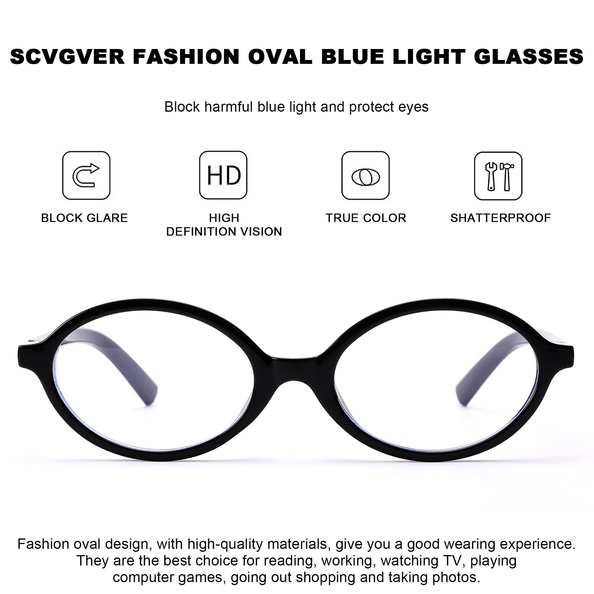 SCVGVER Lunettes ovales à lumière bleue pour homme et femme - Tendance - Clair - Mignon - Lumière bleue - Lunettes de lecture - Travail