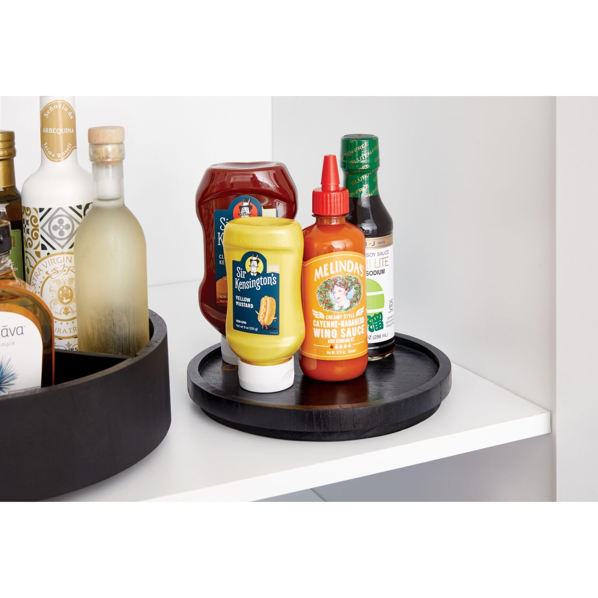 The Home Edit by iDesign gramofon Lazy Susan 22,9 cm z podwyższoną krawędzią, czarny drewno Paulownia