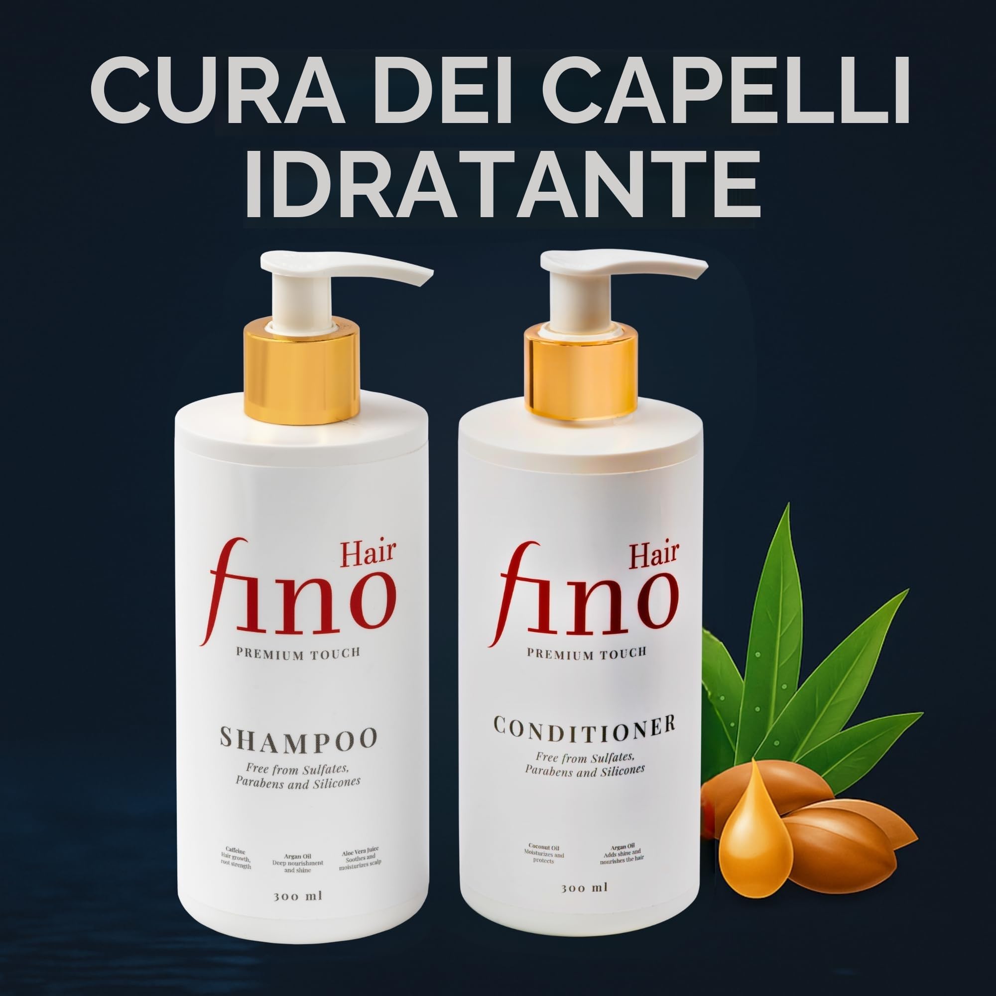 fino Hair Set Shampoo e Balsamo Rinforzante con Biotina e Cheratina – Capelli Secchi e Danneggiati – Aloe Vera e Argan – Senza Siliconi e Parabeni