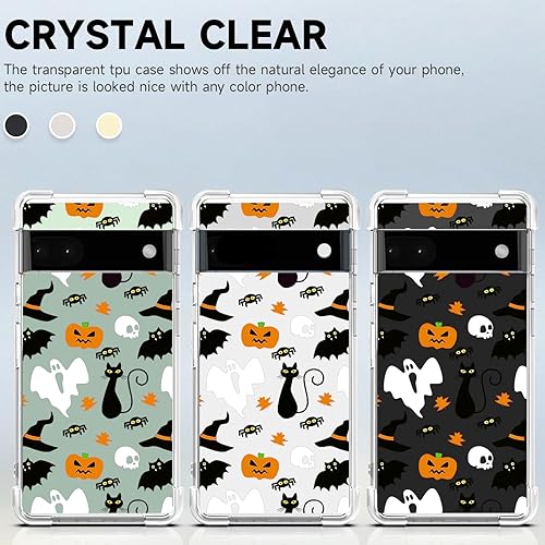 Miniatura 8 de CAROKI Funda transparente de Halloween para Google 6a, con patrón de fantasma, funda protectora de TPU suave, delgada, a prueba de golpes, para