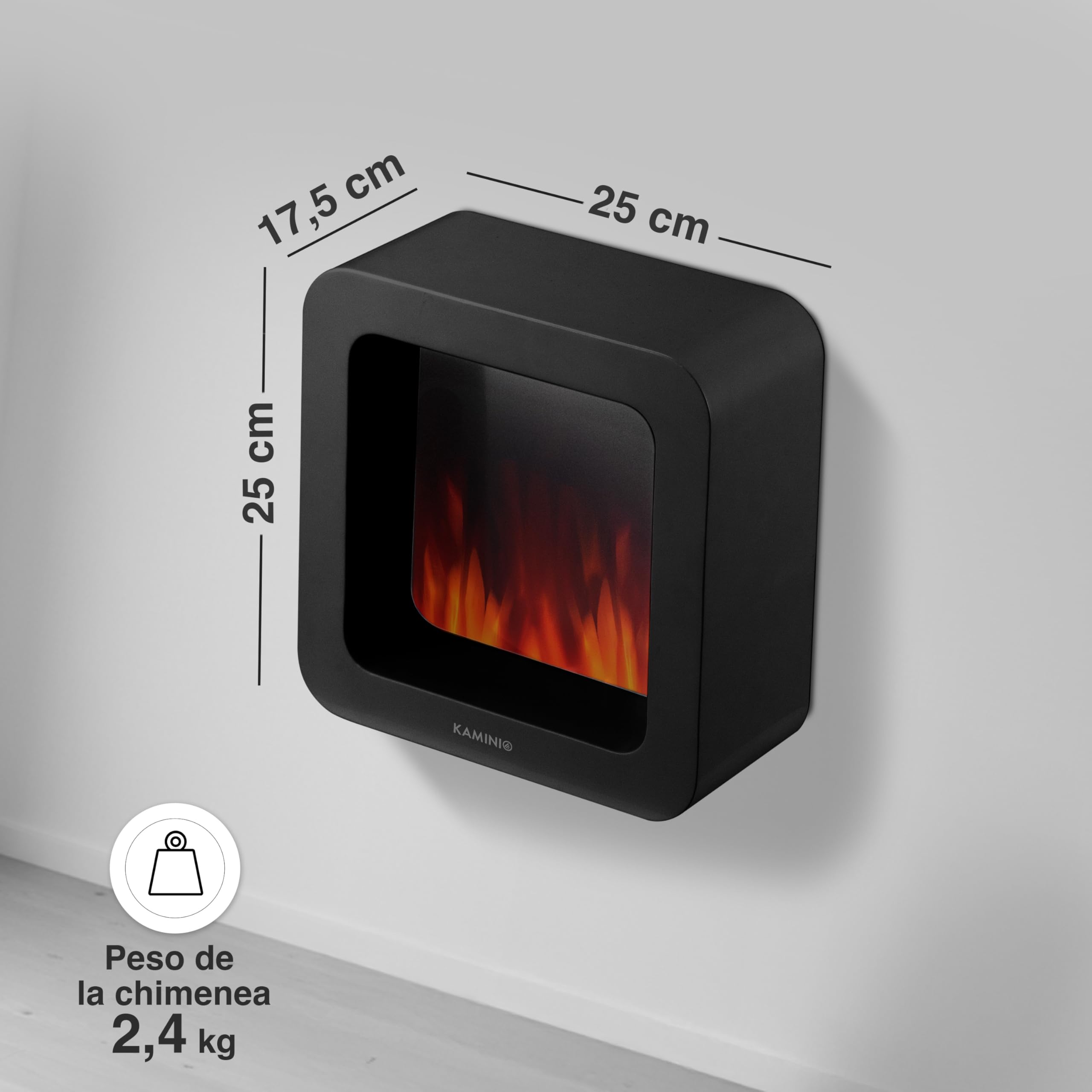 KAMINIO Chimenea de Mesa MIA - Decorativo Brasero Des Mesa eléctrica con Efecto Llama 3D, batería de Larga duración, sin Cable, portátil (Negro, 10"/25cm)