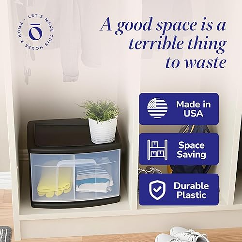 Vista 6 de HOMZ Paquete de 2 carritos de almacenamiento de 1 cajón, contenedor de plástico transparente, 14.25 pulgadas de ancho, mediano, marco negro, Marco