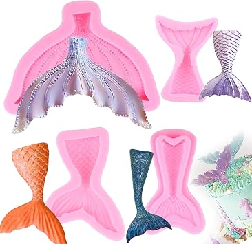 Mermaid Tail Mold Mermaid Fondant Mold Mermaid Silicone Molds for Baking Chocolate Candy Cakes Decoration Gum Paste Set Of 4