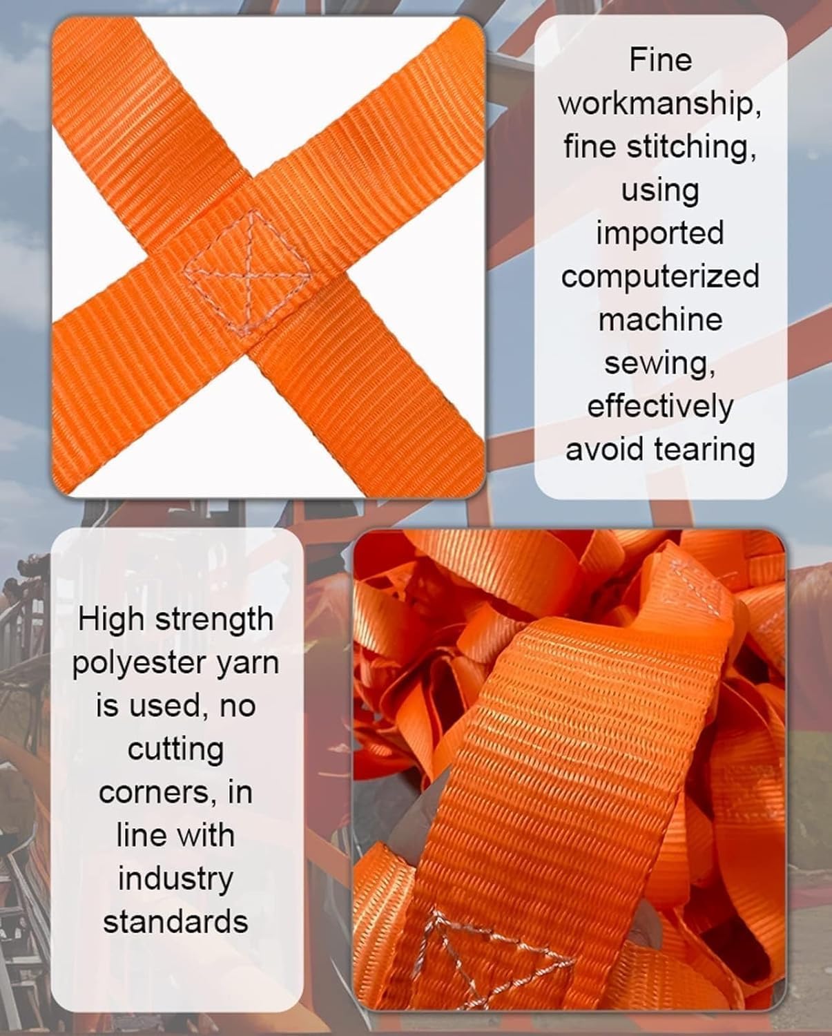 Rete di carico Resistente, 2x2 m, in Poliestere, per Sollevamento e Traino, Maglia da 15 cm, Portata 3 t, Ideale per lavori di Sollevamento in Cantiere.