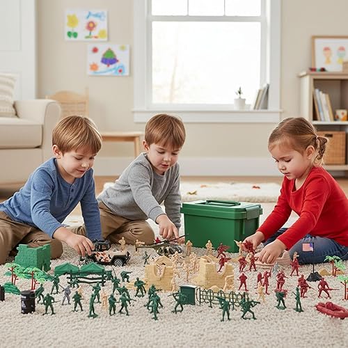 Miniatura 5 de 3 otters Juego militar de 115 piezas para hombres del ejército con soldados de juguete, vehículos y helicópteros en caja de almacenamiento para