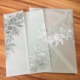 LUCKY STAR 25 sets Silver Foil Floral Embossing Vellum Wedding Invitations Cards with Envelopes Blank Inner Sheets for Bridal Shower Baby Party Engagement Anniversary Invite Sweet 16 - Buy now