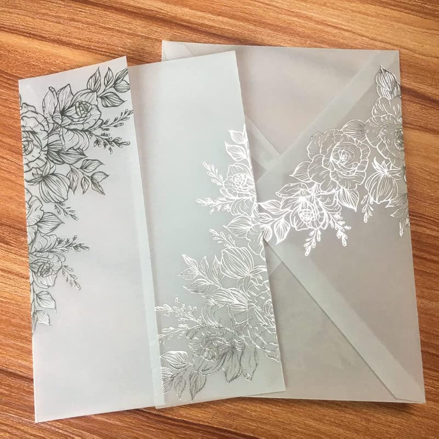 LUCKY STAR 25 sets Silver Foil Floral Embossing Vellum Wedding Invitations Cards with Envelopes Blank Inner Sheets for Bridal Shower Baby Party