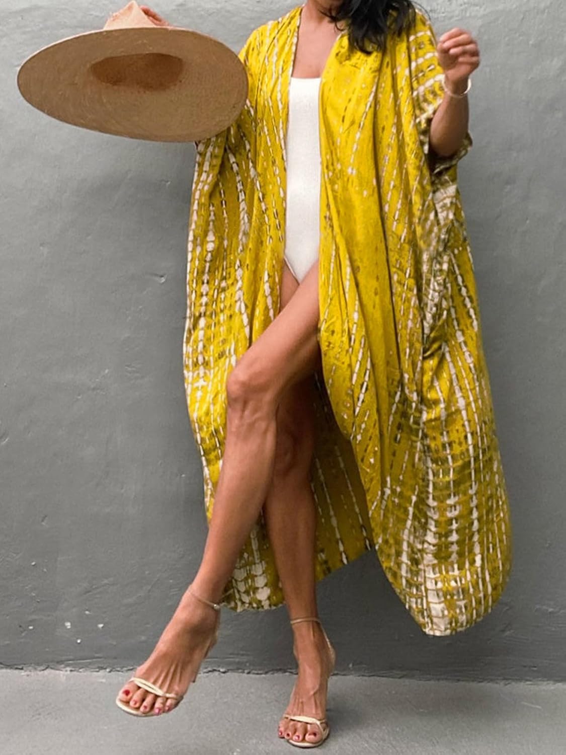 Moss Rose Women Summer Kimono Cardigan Kaftan Cover up Bathing Suit Maxi Beach Vacation Clothes with Belt - Image 3