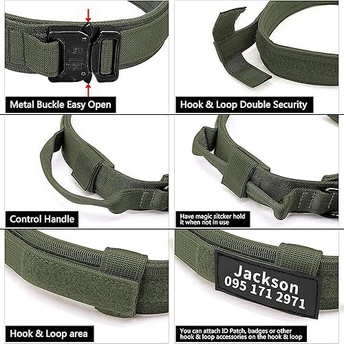 Miniatura 8 de Collar táctico militar personalizado para perro con asa, etiquetas de nombre de mascotas personalizadas para perros medianos y grandes para Negro