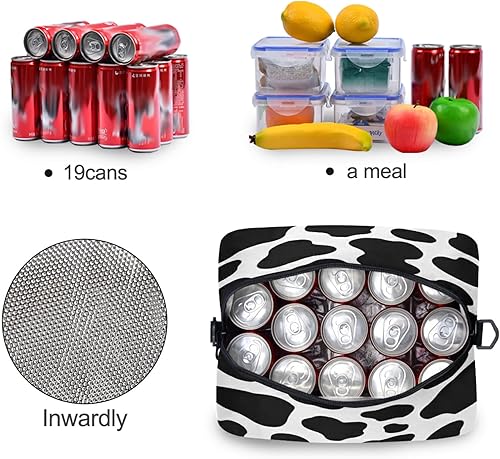 Miniatura 4 de Bolsa de almuerzo reutilizable negra con estampado de vaca animal para mujeres, lonchera aislada, enfriador, organizador con cremallera, bolsa de