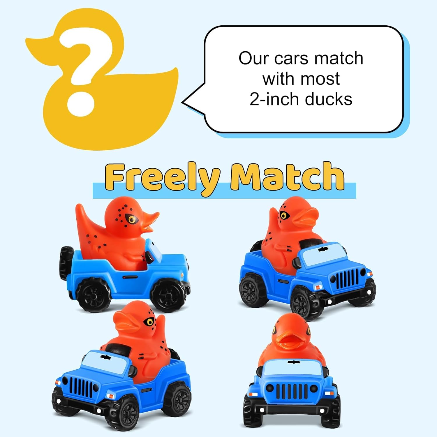 3.5 Inch Blue Car Toy Match Most 2 in Rubber Ducks, Ducks for Jeeps, Vehicle Toys for Car Dashboard Decorations Accessory Rubber Duck Collection, Easter Basket Stuffers for Kids Party Favors