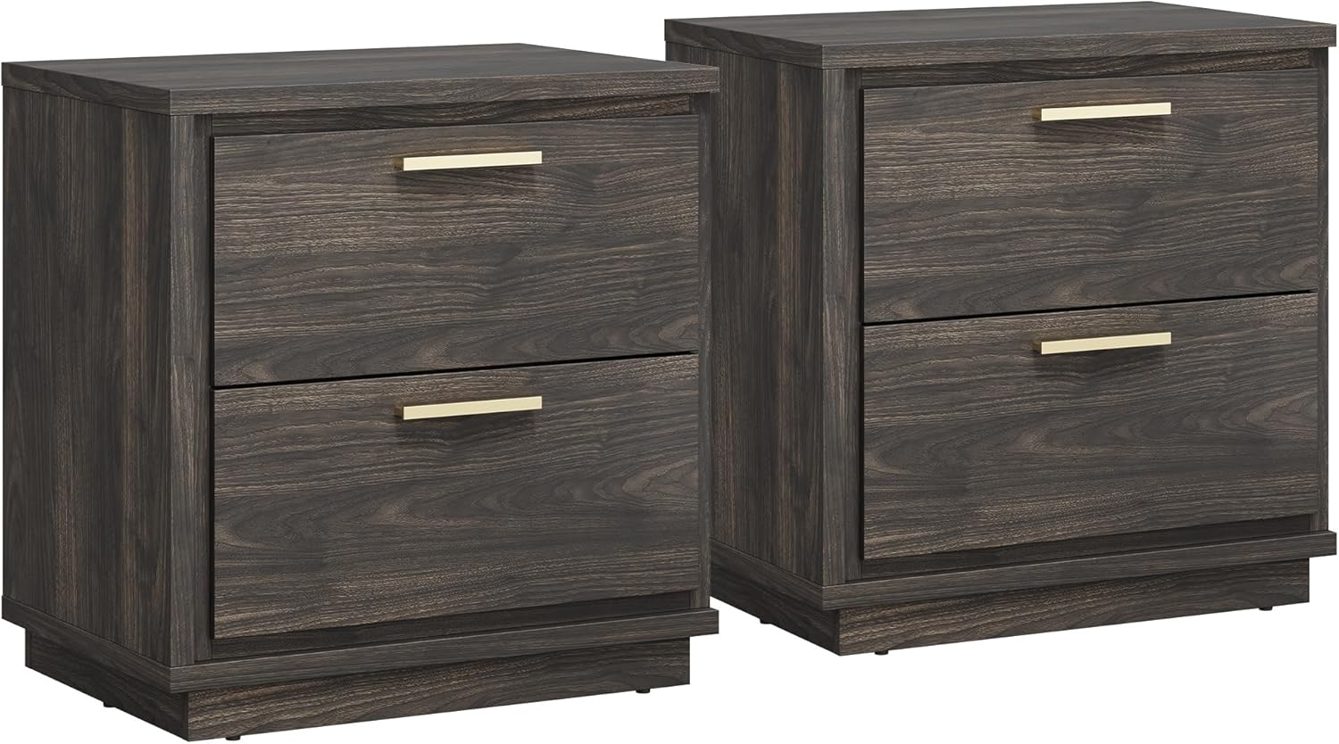 BELLEZE Nightstand Set of 2, 23.5" Wood End Table with 2 Drawers & Rose Gold Handles, Mid Century Modern Bedside Table with Pre-Assembled Drawer Slides for Bedroom, Brown