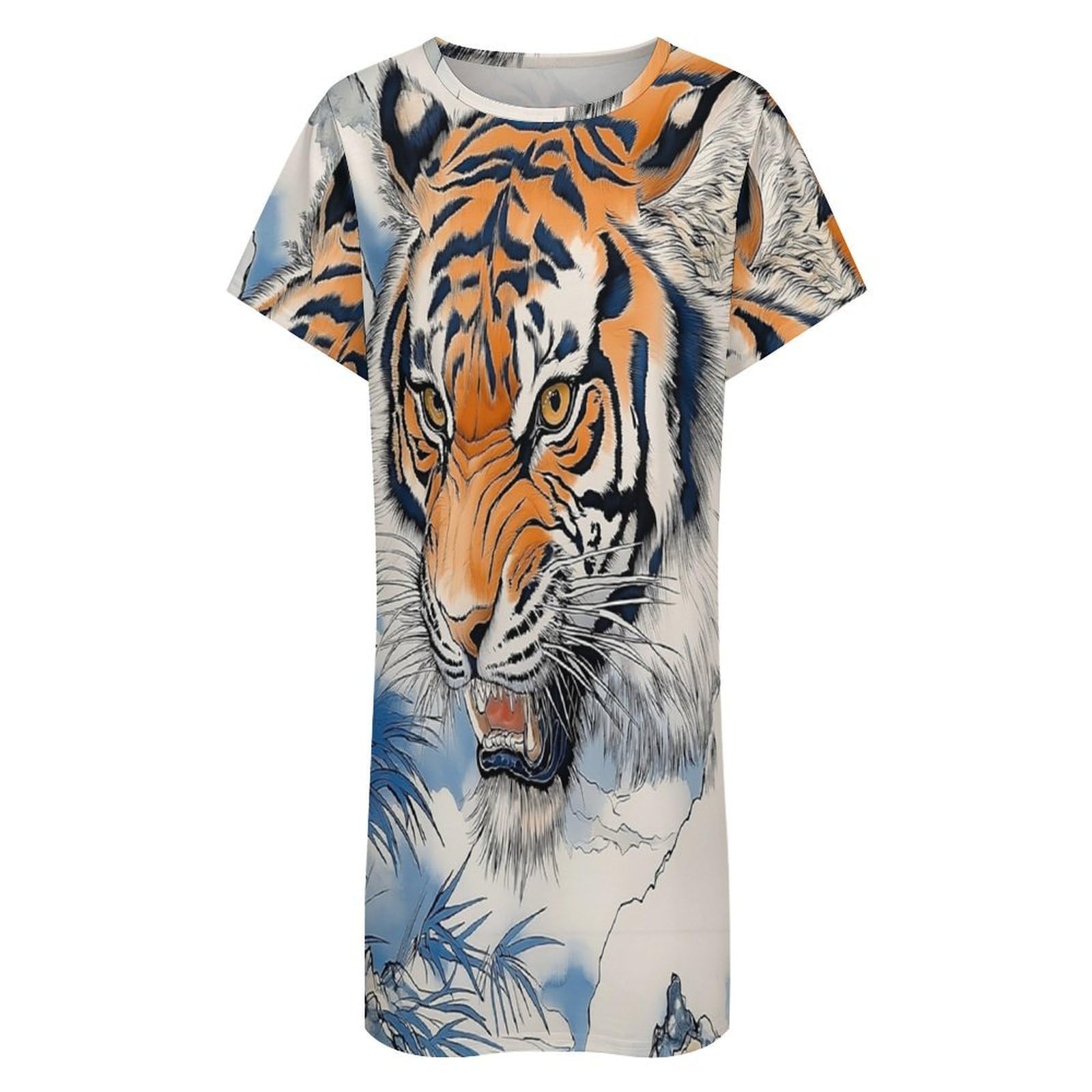 Camisones De Mujer - Tigre De Nieve Camiseta De Manga Corta Holgada para Mujer Pijama De Casa Suave Camisón Largo De Verano