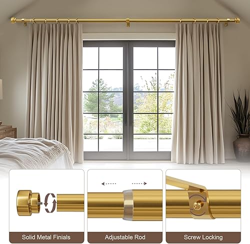 Miniatura 7 de Barras de cortina doradas modernas para ventanas de 48 a 84 pulgadas de longitud ajustable, resistentes, de 1 pulgada de diámetro, barra de cortina
