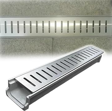 High Load Bearing Wide Drainage Ditch, Linear SMC Gutter with Stainless Steel Cover 39in, U Shape Drainage Ditch for Garages, Car Wash, MallW-16cm,LxH-100x10cm