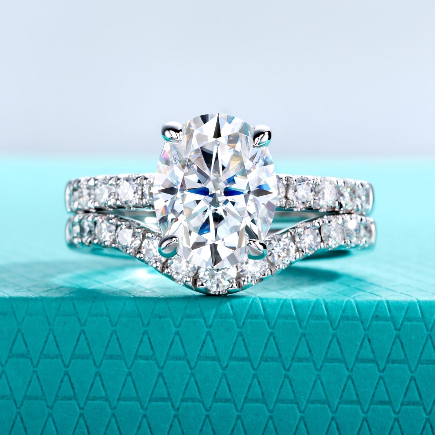 AnuClub Pear/Oval Cut Moissanite Wedding Rings Bridal Set 3CT Center Stone D Color VVS1 925 Sterling Silver Classic Engagement Promise Ring for Women with Certificate - Image 2