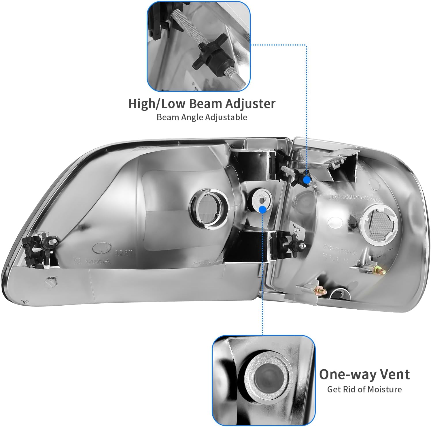 DWVO Headlight Assembly Compatible with 1997-2003 Ford F-150/1997-2002 Ford Expedition Black Housing Clear Reflector Smoke Lens